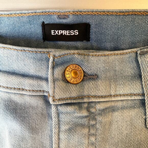 Express Women Skinny Jeans size 8/R Light Blue Mid Rise Stretch Frayed - Picture 8 of 13